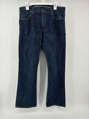 SIZE 34x30 Levi's 527 Low Boot Cut Men's Dark Blue Jeans Leather Patch